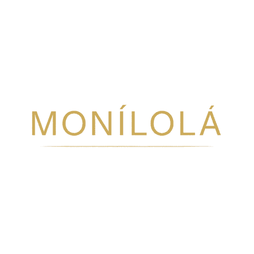 Monílolá official logo — minimalist gold wordmark on transparent background